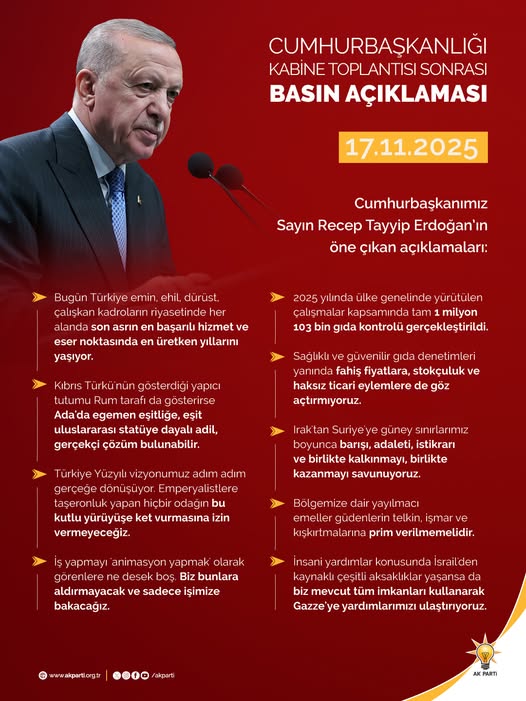 AK Parti Afyonkarahisar İl Başkanlığı'ndan Cumhurbaşkanı Erdoğan'ın Kabine Toplantısı Açıklamalarına İlişkin Hatırlatma