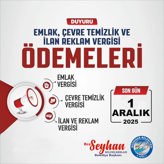 İscehisar'da 2025 Yılı Vergi Taksitleri İçin Son Ödeme Tarihi 1 Aralık