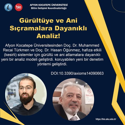 Afyon Kocatepe Üniversitesi'nden Gürültüye Dayanıklı Matematiksel Analiz Modeli