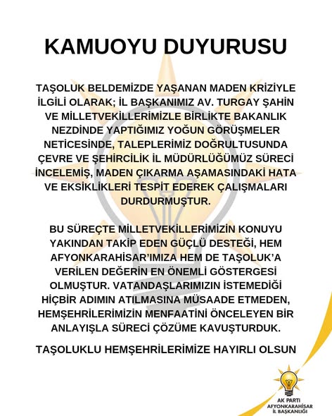 Afyonkarahisar'da Maden Çalışmaları Vatandaş Talebi Üzerine Durduruldu