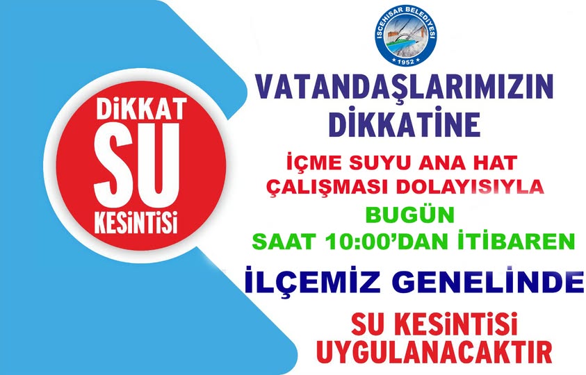 İscehisar'da İçme Suyu Hat Çalışması Nedeniyle Su Kesintisi Uygulanacak