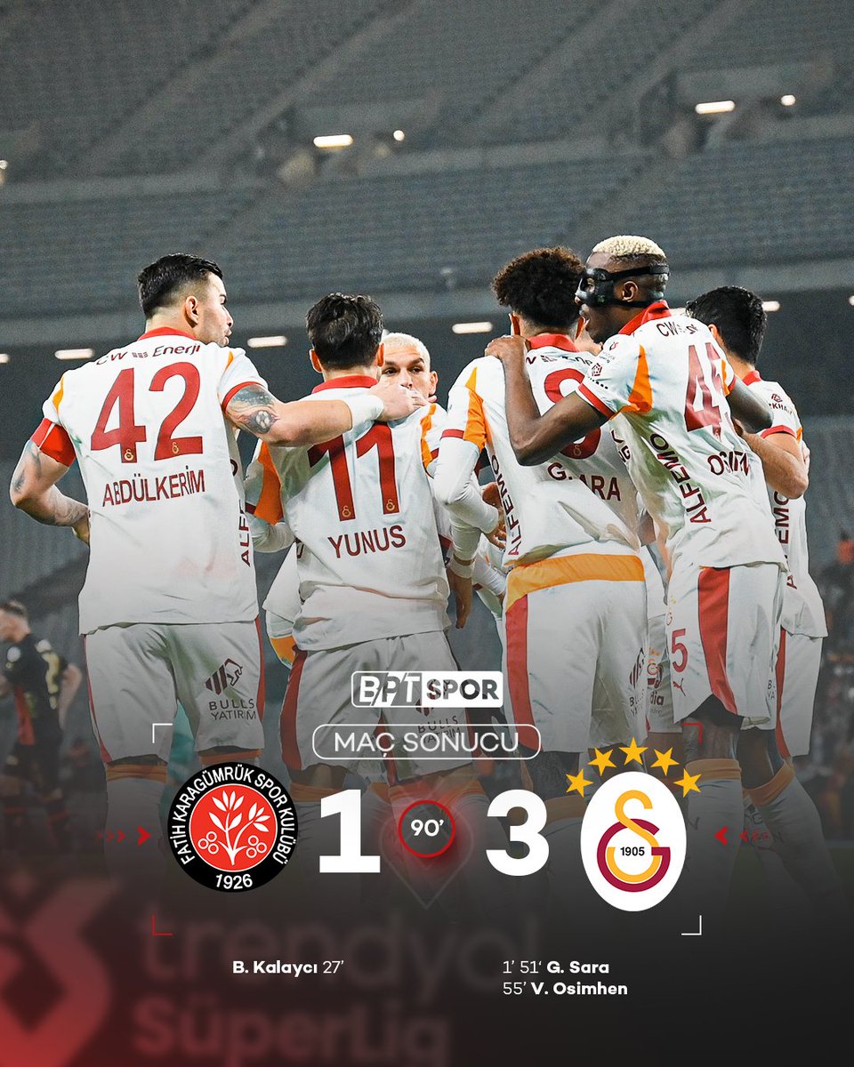 Galatasaray, Karagümrük'ü Deplasmanda 3-1 Mağlup Etti