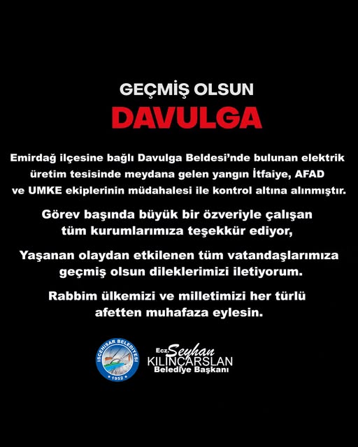 Davulga Beldesi'nde Elektrik Üretim Tesisinde Yangın