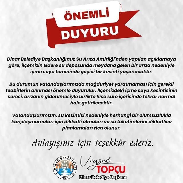 Dinar'daki Su Kesintisi ve Tedbirler