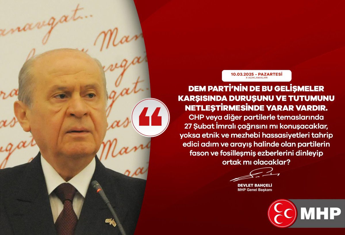 MHP ve DEM Partisi'nin Duruşu: İmralı Çağrısı ve Etnik Uyum