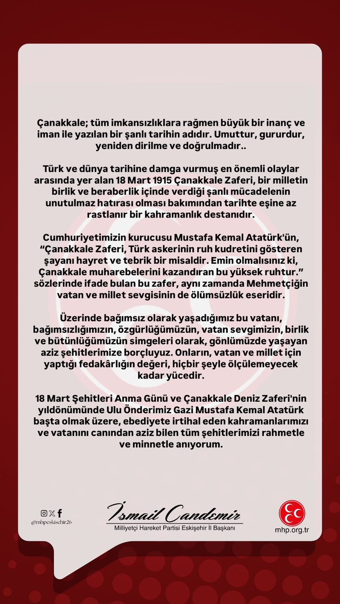 Çanakkale Zaferi'nin 109. Yılı Anısına Etkinlikler Düzenlendi
