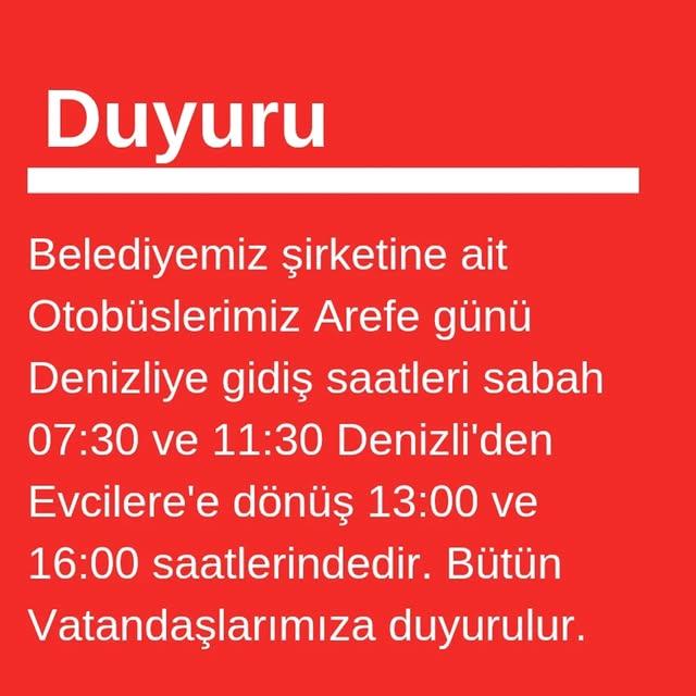 Evciler-Denizli Arası Arefe Günü Otobüs Seferleri Belirlendi