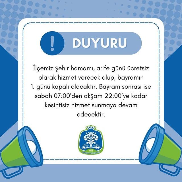 Sandıklı Şehir Hamamı, Arefe Günü Ücretsiz Hizmet Verecek