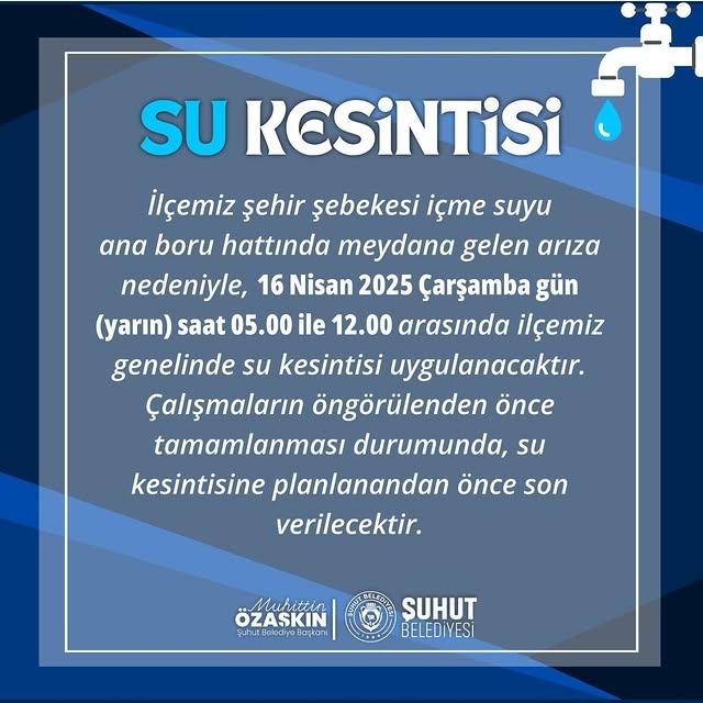 Şuhut'ta Ana Boru Arızası: Su Kesintisi
