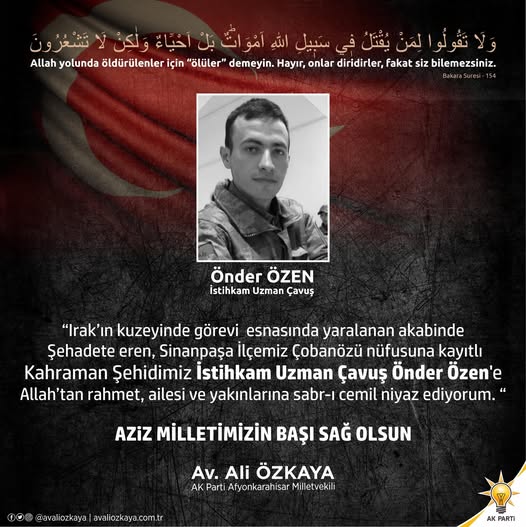 Irak'ın Kuzeyinde Şehit Olan İstihkam Uzman Çavuş Özen'e Veda