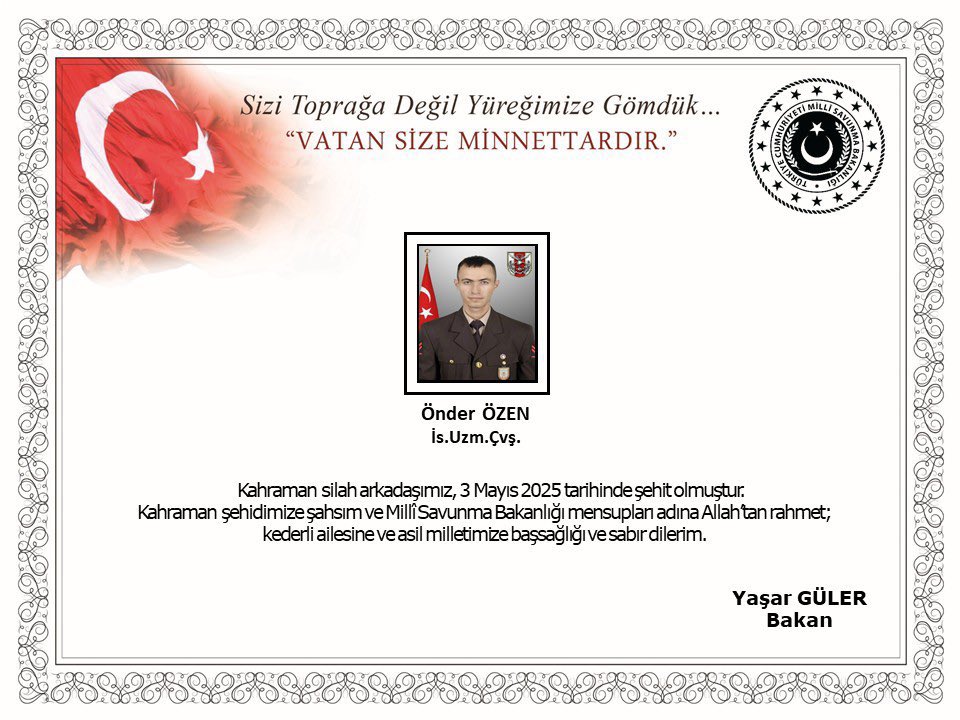 Şehit İstihkam Uzman Çavuş Önder Özen'e Veda