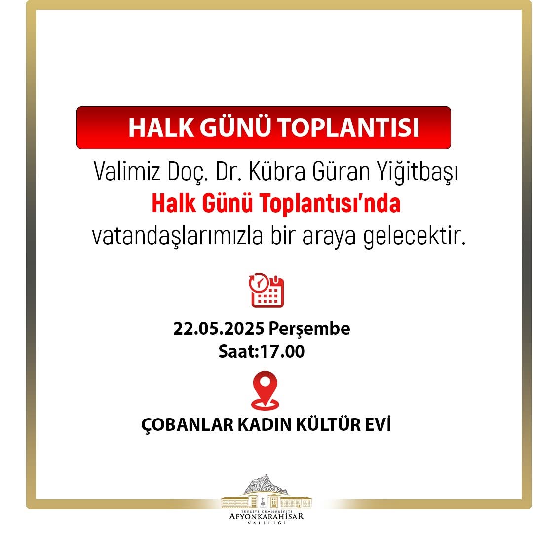 Afyonkarahisar'ın Çobanlar İlçe Belediyesi Halk Günü Toplantısı Yarın Gerçekleşecek