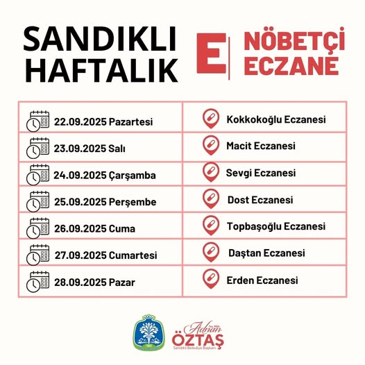 Afyonkarahisar Sandıklı Belediyesi Nöbetçi Eczaneler Listesi Yayınlandı