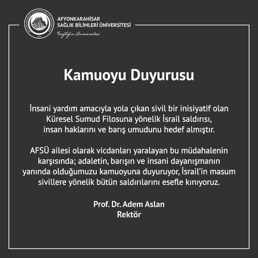 Afyonkarahisar Sağlık Bilimleri Üniversitesi Hakkında Kamuoyu Duyurusu