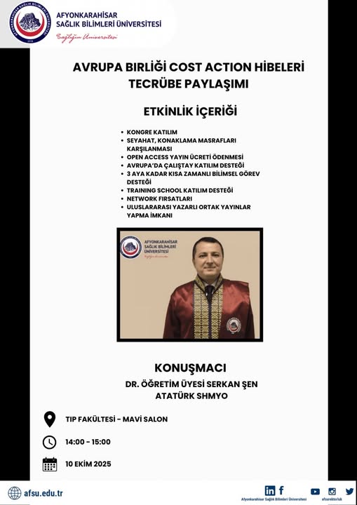 Afyonkarahisar Sağlık Bilimleri Üniversitesi'ne AB Cost Action Hibelerinde Büyük Başarı