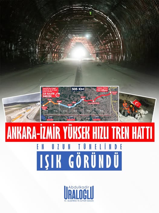 Ankara-İzmir Yüksek Hızlı Tren Hattı'nda Köroğlu Tüneli Kazı Çalışmaları Tamamlandı