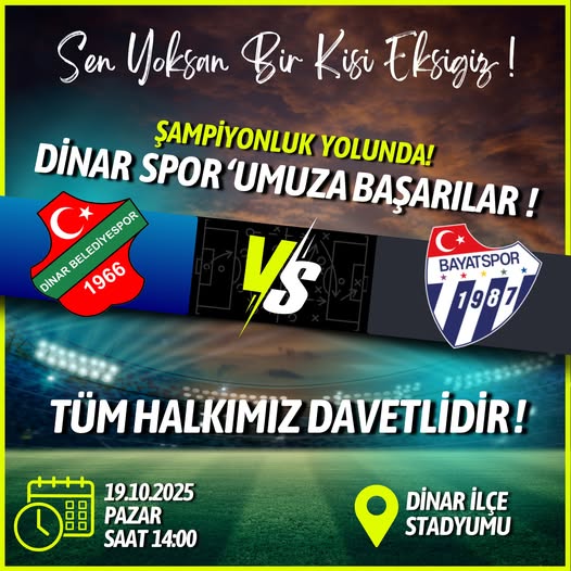 Dinar Belediyespor, Saha Sahibi Olarak Bayat Spor'u Ağırlayacak